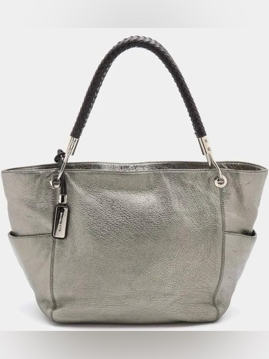 Michael Kors Handbags - Michael Kors Skorpios Metallic Silver Leather Tote Bag Purse with Braided Handle